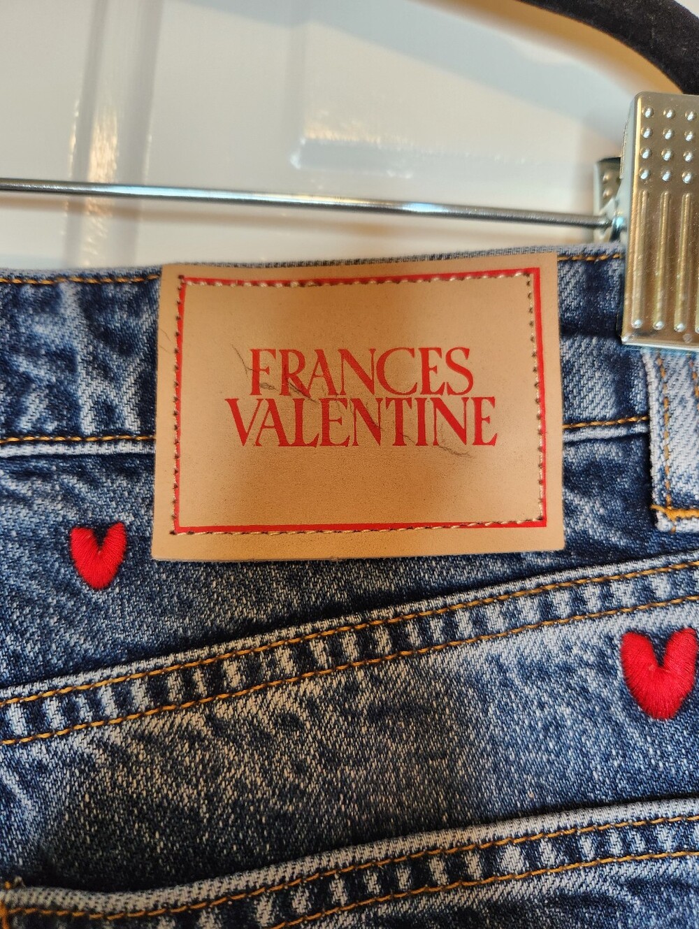 Frances Valentine Andy Sweetheart Heart Embroidered Raw Hem Jeans Size 12 - Picture 6 of 7